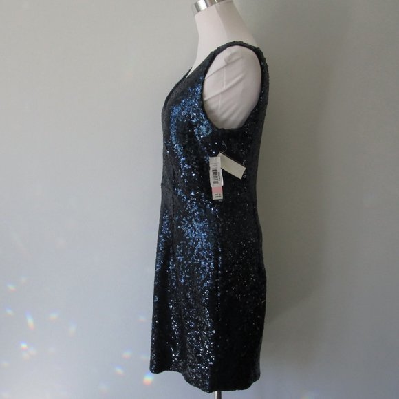 NWT Metallic Blue Sequin Sheath Cocktail Dress 4 - Picture 8 of 9